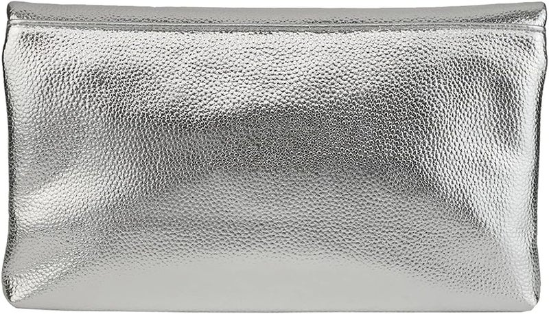 JNB Women's Cracked Metallic Fabric Foldover Clutch with Tassel - Image 2